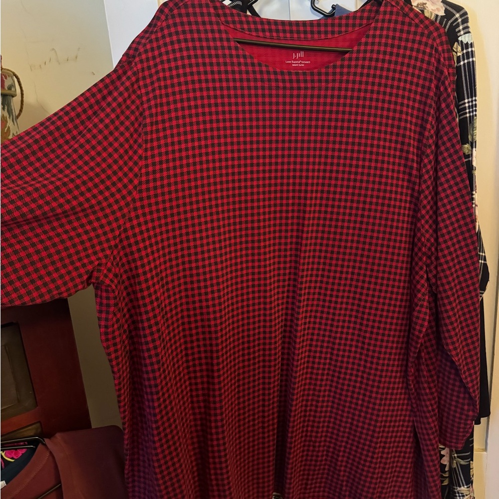 J. Jill Red and Black Checkered Blouse